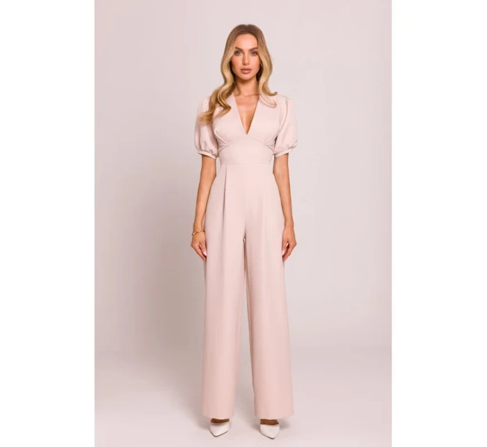 M852 Kombinéza s puff rukávy - světle béžová