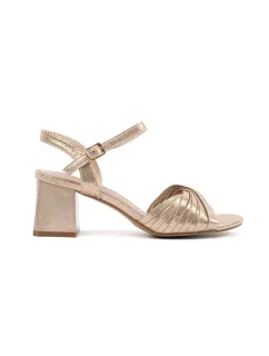 Moderní zlaté  sandály dámské na širokém podpatku