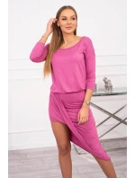 Asymetrické šaty, 3/4 rukávy, růžové