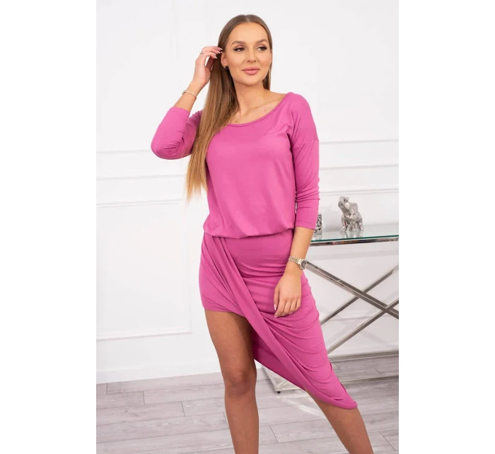 Asymetrické šaty, 3/4 rukávy, růžové