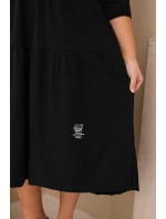 Dámská bavlněná Plus Size šaty s volány a ohrnutým rukávem černá Dámská bavlněná Plus Size šaty s volány a ohrnutým rukávem černá