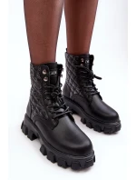 Kůže Botky Workery Na Ploché Podpatku model 21634377 Černé - Goe