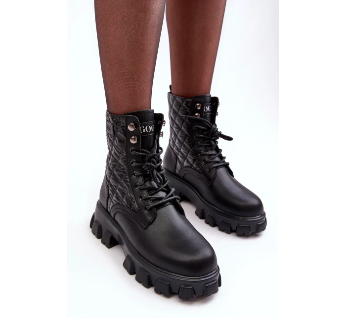 Kůže Botky Workery Na Ploché Podpatku model 21634377 Černé - Goe