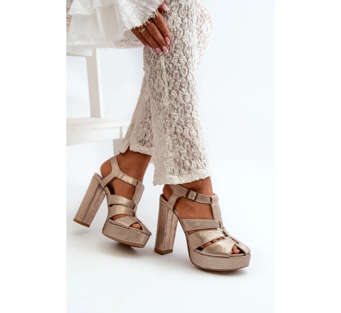 Dámské sandály na vysokém podpatku z kůže Maciejka 06050-25 Zlaté