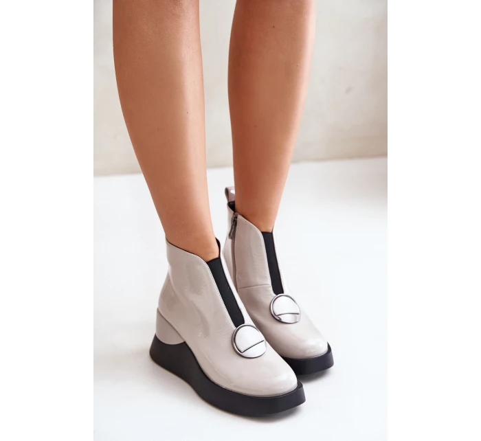 Boty Na Klínu Zateplené D&A Světle šedé model 21671894 - S.Barski Boty Na Klínu Zateplené D&A Světle šedé model 21671894 - S.Barski