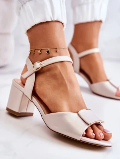 Kožené Sandály Na Vysokém Podpatku Béžová Lorisa