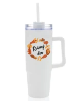 KRÁSNÝ DEN (PODZIM) - bílý cestovní termohrnek s průhledným víčkem 900 ml  
