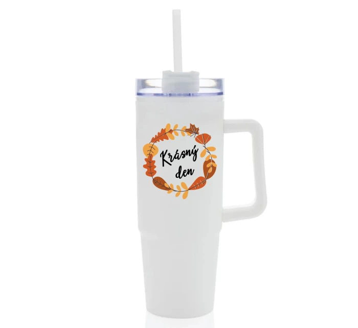 KRÁSNÝ DEN (PODZIM) - bílý cestovní termohrnek s průhledným víčkem 900 ml  