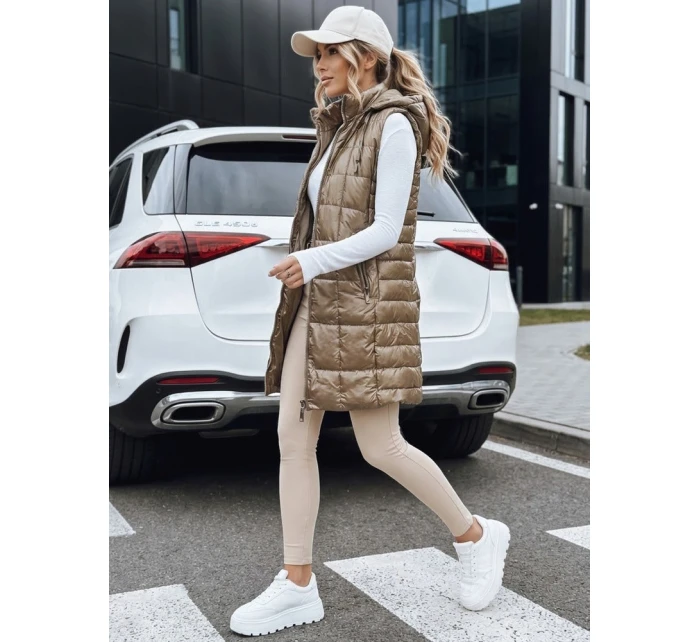 Dámská prošívaná vesta s kapucí ve zlaté barvě FashionStreet TY5258