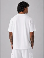 Pánské bavlněné tričko oversize s potiskem bílé FashionStreet NX1002R