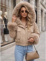 Krótka kurtka damska z  beżowa model 22342206 - FashionStreet
