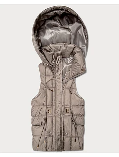 Puchowy bezrękawnik damski z kapturem Goodlookin beżowy (B8600-12)