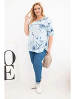 Dámská bavlněná halenka Plus Size s krátkým rukávem a kapsou modrá Dámská bavlněná halenka Plus Size s krátkým rukávem a kapsou modrá