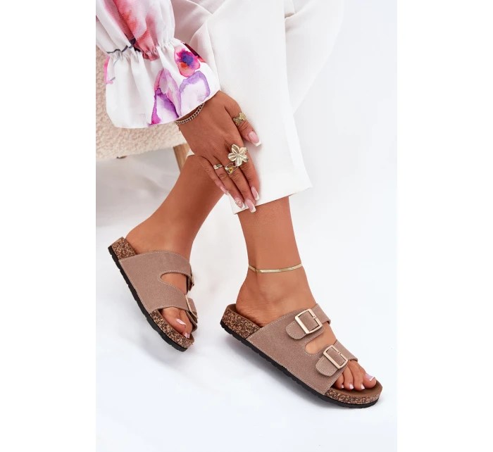 Dámské sandály se zlatými sponami a prošíváním khaki Lunera Dámské sandály se zlatými sponami a prošíváním khaki Lunera