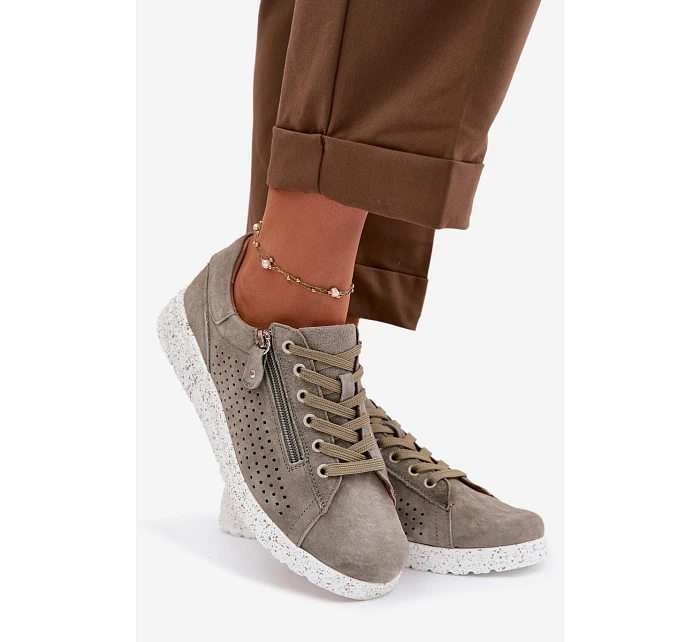 Dámské semišové polobotky se zipem tmavě zelené Cemela