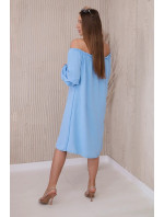 Španělské šaty s ozdobnými rukávy modré