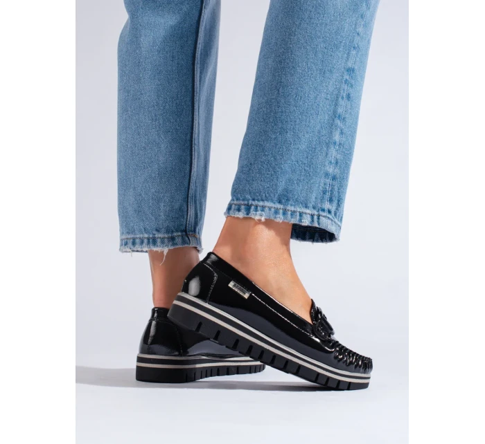 Zajímavé černé dámské  mokasíny platforma