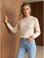 Sweter damski z warkoczowym splotem beżowy FashionStreet MY2675 Sweter damski z warkoczowym splotem beżowy FashionStreet MY2675