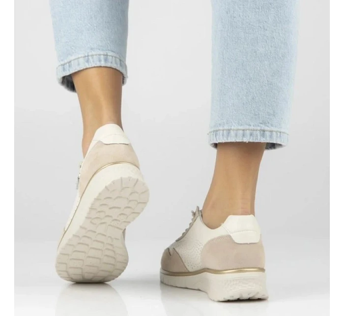 Filippo DP7605 kožené dámské ažurové béžové tenisky na platformách