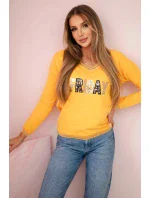 Dámská mikina s flitrovým nápisem hořčice Dámská mikina s flitrovým nápisem hořčice