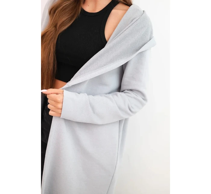 Dámská mikina z bavlny s kapucí a prodlouženým předním dílem šedá