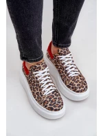 Kožené sneakerky na platformě s leopardím vzorem Zazoo 3346 hnědo-červené