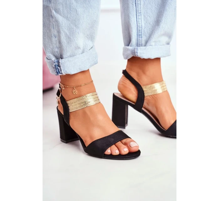 Dámské Sandály Na Podpatku Semišové Černé Enjoy