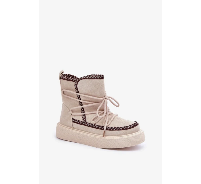 Dámské sněhule s výšivkou na platformě světle béžové Naleris