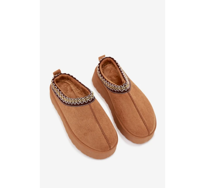 Dětské/módní sněhule s výšivkou na platformě Jolisse – camel