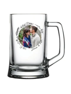 Personalizovaná pivní sklenice s květinovým ohraničením 