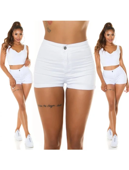 Dámské džínové krátké kraťasy S385-1A Bílá - In-style Fashion Dámské džínové krátké kraťasy S385-1A Bílá - In-style Fashion