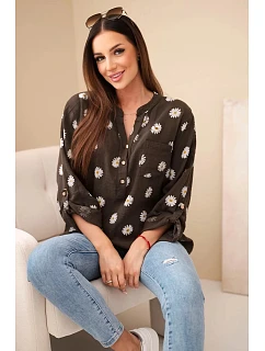 Dámská květinová blůza model 22045083 hnědá - Kesi