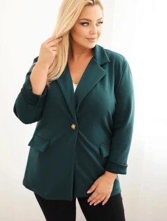 Dámská viskózová sako Plus Size s dlouhým rukávem a límcem mořská