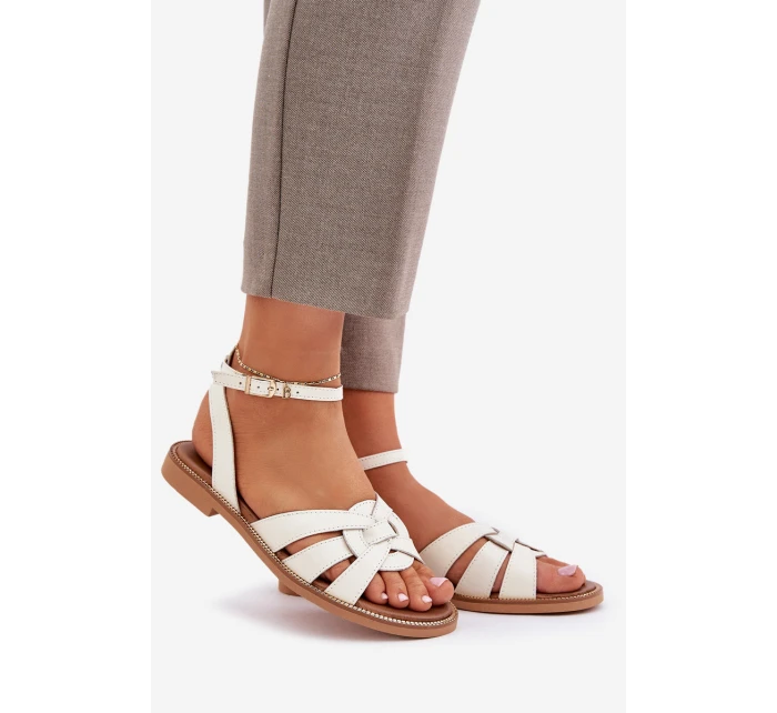 Kožené Dámské Sandály Na Plochém Podpatku Zazoo model 21682231 Ecru - Boto