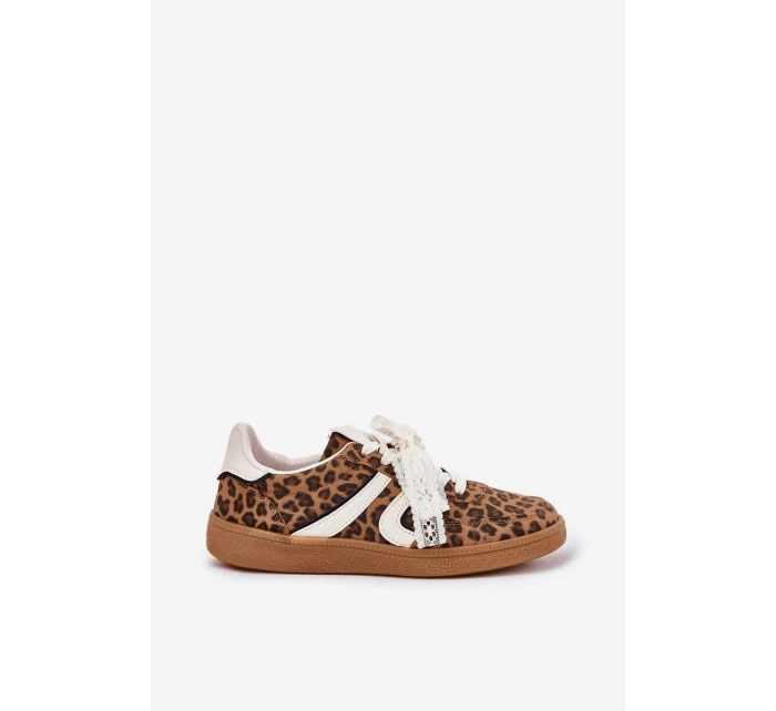 Nízké Dámské Sneakersy S Krajkou Leopardí Hnědé Zielle Nízké Dámské Sneakersy S Krajkou Leopardí Hnědé Zielle