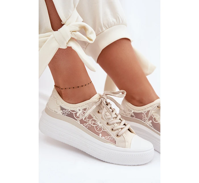 Dámské tenisky s krajkou na platformě Lee Cooper LCW-26-44-4481 Béžové