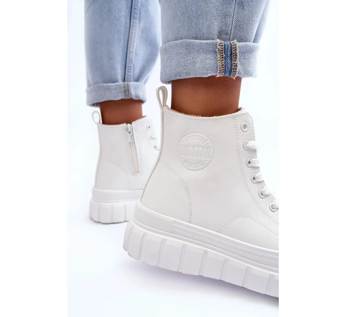 Zateplené kožené tenisky se zipem Big Star MM274624 bílé Zateplené kožené tenisky se zipem Big Star MM274624 bílé