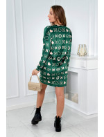 Sametové šaty s ozdobným vzorem zelená + béžová