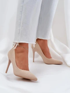 Klasické dámské lodičky na jehlovém podpatku z eko semiše Navinda – světle béžové
