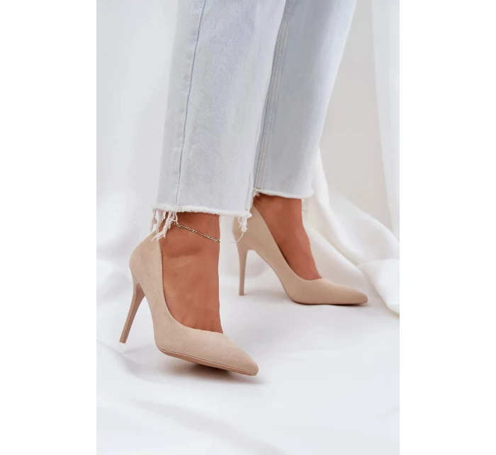 Klasické dámské lodičky na jehlovém podpatku z eko semiše Navinda – světle béžové