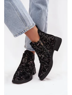 Dámské kotníkové boty z pravého semiše na nízkém podpatku – černo‑hnědé D&A