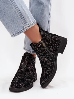 Dámské kotníkové boty z pravého semiše na nízkém podpatku – černo‑hnědé D&A