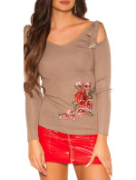 Trendy KouCla Coldshoulder Sweater with embroidery