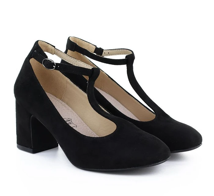 Černé semišové lodičky s podpatkem model 22073628