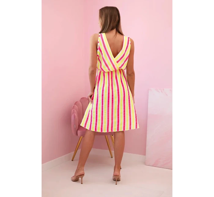 Dámské bavlněné šaty v barevných pruzích neonově žlutá