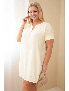 Dámské šaty z viskózy Plus Size s krátkým rukávem a výstřihem do V žlutá