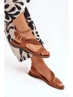Dámské sandály z přírodní kůže na plochém podpatku Zazoo 3564 Camel Dámské sandály z přírodní kůže na plochém podpatku Zazoo 3564 Camel