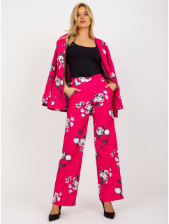 Fuchsiové široké látkové kalhoty s růžičkami z obleku