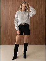 Dámský oversize svetr s copánkovým vzorem, světle šedý, FashionStreet MY2591 Dámský oversize svetr s copánkovým vzorem, světle šedý, FashionStreet MY2591