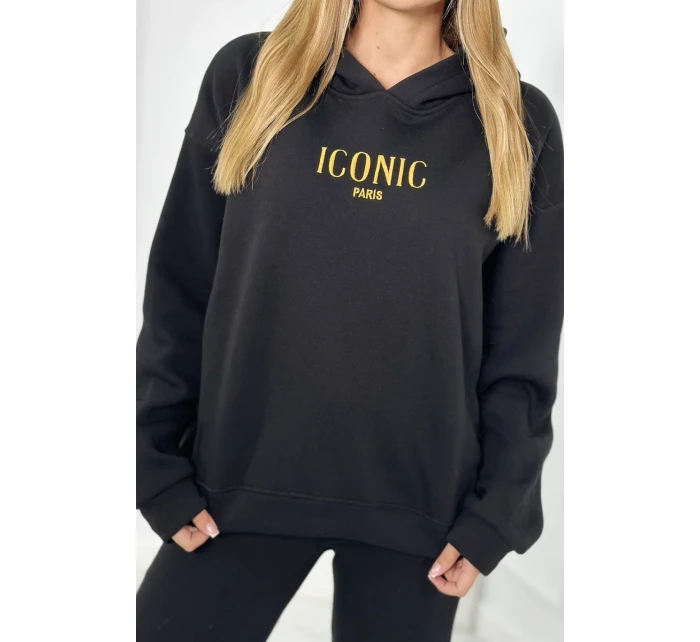 Izolovaná bavlněná souprava, mikina s vyšívacími + kalhotami černý Izolovaná bavlněná souprava, mikina s vyšívacími + kalhotami černý